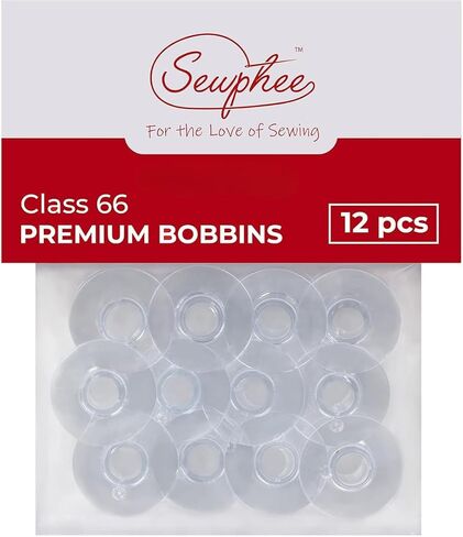 Sewphee 12pcs Sewing Machine Bobbins – Clear Class 66 Compatible Singer Bobbins Packaged in Canada - Durable Plastic Bobbin Set in Kuwait