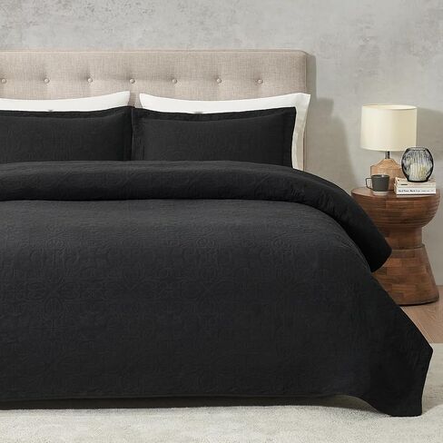 Hansleep Black Quilt Twin Size - Baroque Ultrasonic Summer Bedspread Twin, Soft Lightweight Coverlet Bedding Set, 2 Pieces (1 Quilt, 1 Pillow Sham) in Kuwait