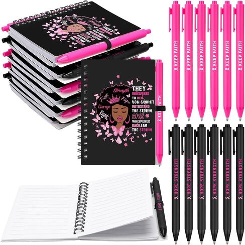 24 Pcs Breast Cancer Awareness Gifts Ribbon Notepad Pen for Black Women in Saudi Arabia