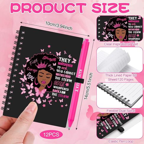 24 Pcs Breast Cancer Awareness Gifts Ribbon Notepad Pen for Black Women in Saudi Arabia