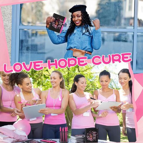 24 Pcs Breast Cancer Awareness Gifts Ribbon Notepad Pen for Black Women in Saudi Arabia