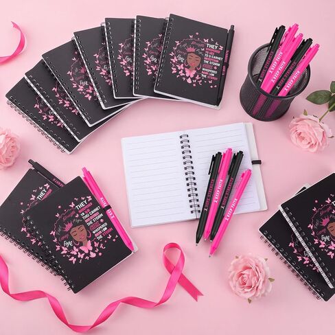 24 Pcs Breast Cancer Awareness Gifts Ribbon Notepad Pen for Black Women in Saudi Arabia
