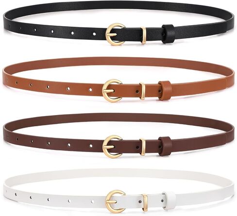 WHIPPY Set of 4 Women Skinny Leather Belt Thin Waist Belt with Metal Buckle for Pants Jeans Dresses in Kuwait
