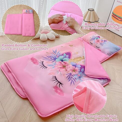 Pink Unicorn Toddler Nap Mats with Removable Pillow and Blanket for Girls in Kuwait