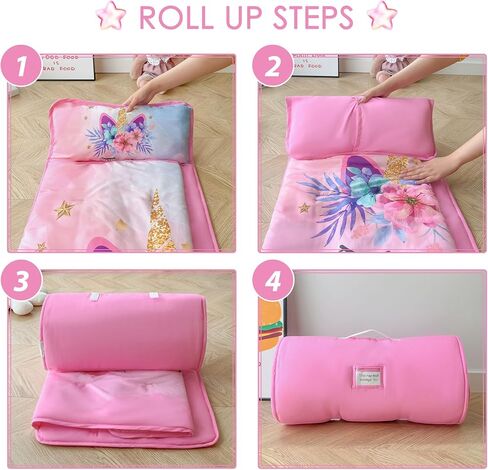 Pink Unicorn Toddler Nap Mats with Removable Pillow and Blanket for Girls in Kuwait