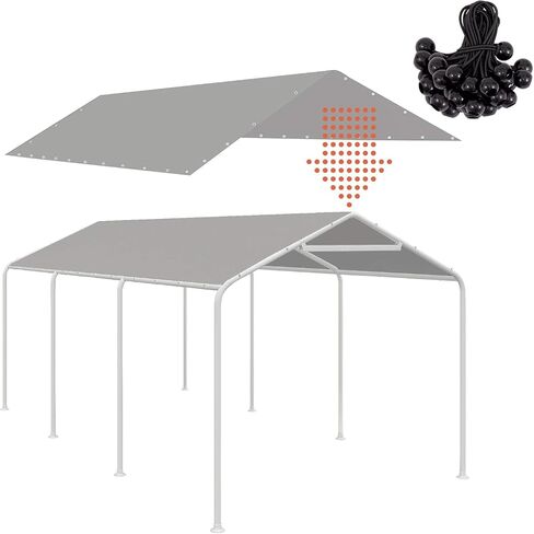 Thanaddo 10 x 20 Ft Carport Replacement Canopy Cover Garage Top Tent Shelter Tarp with Free 44 Ball Bungee Cords,Grey(Only Cover, Frame Not Include) in Saudi Arabia