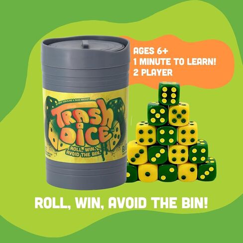 Big Discoveries Trash Dice Fast-Paced Family Dice Game | Exciting 2-Player Board and Dice Game with Trash Can and 40 Piece Dice Set | for Travel, Party, and Games Night in Kuwait