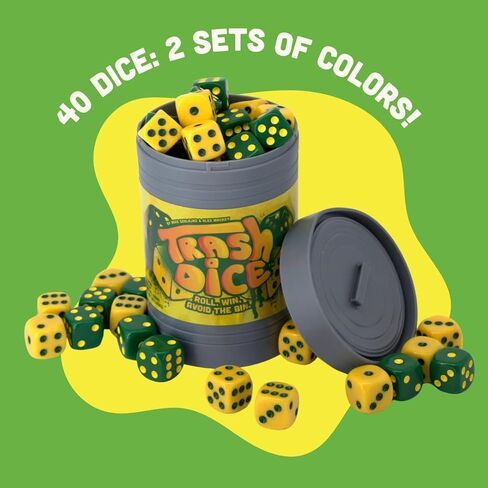Big Discoveries Trash Dice Fast-Paced Family Dice Game | Exciting 2-Player Board and Dice Game with Trash Can and 40 Piece Dice Set | for Travel, Party, and Games Night in Kuwait
