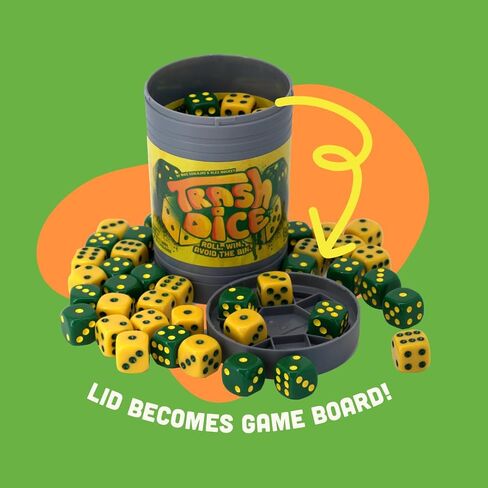 Big Discoveries Trash Dice Fast-Paced Family Dice Game | Exciting 2-Player Board and Dice Game with Trash Can and 40 Piece Dice Set | for Travel, Party, and Games Night in Kuwait