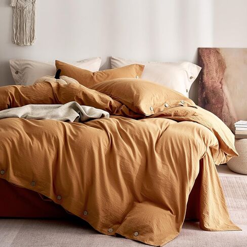 JELLYMONI Cotton Duvet Cover Twin Size - 100% Washed Cotton Linen Like Textured Comforter Cover, 2 Pieces Breathable Soft Bedding Set with Button Closure (Avocado Green, Twin 68"x90") in Kuwait