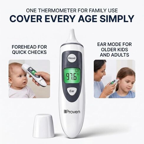 iProven الأذن والجبهة ميزان الحرارة المزدوج الوضع - 1 ثانية دقيقة ميزان حرارة الحمى للبالغين والأطفال والرضع - تكنولوجيا الأشعة تحت الحمراء الرقمية، ميزان حرارة الجسم in Kuwait