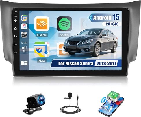 for Nissan Sentra 2013-2017 Radio with Wireless CarPlay Android Auto 2G+32G Android 11 Car Stereo10.1 Inch Touchscreen Bluetooth HiFi GPS Navigation FM Radio WiFi SWC+ AHD Backup Camera in Kuwait