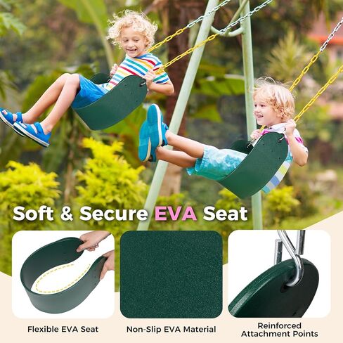 Decorlife 2 Pack Outdoor Swings Seats with 66" Rust-Resistant Heavy Duty Chain, Playground Swing Set Accessories Replacement Anti-Slip Seats, Backyard Swing Support 330lb for Kids or Adults (Green) in Kuwait