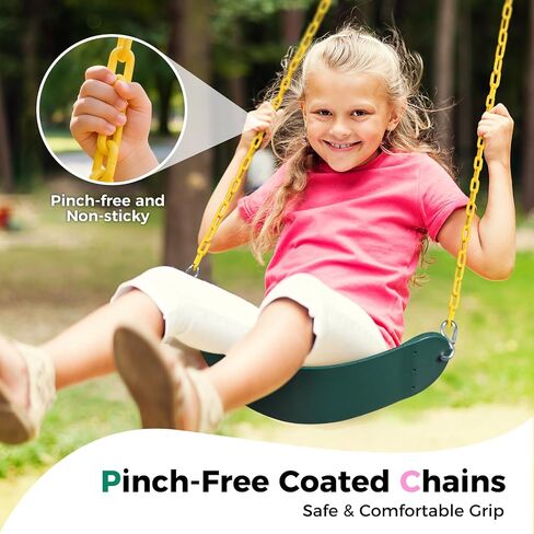 Decorlife 2 Pack Outdoor Swings Seats with 66" Rust-Resistant Heavy Duty Chain, Playground Swing Set Accessories Replacement Anti-Slip Seats, Backyard Swing Support 330lb for Kids or Adults (Green) in Kuwait