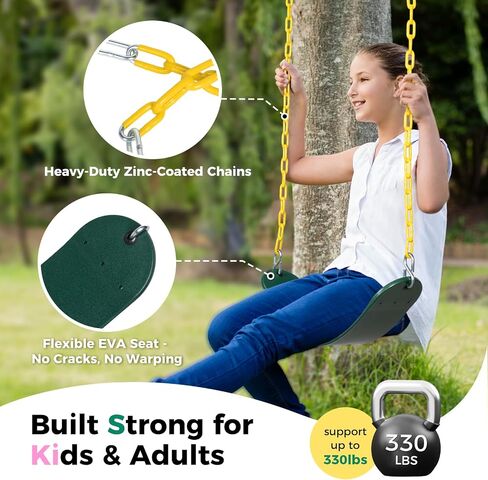 Decorlife 2 Pack Outdoor Swings Seats with 66" Rust-Resistant Heavy Duty Chain, Playground Swing Set Accessories Replacement Anti-Slip Seats, Backyard Swing Support 330lb for Kids or Adults (Green) in Kuwait