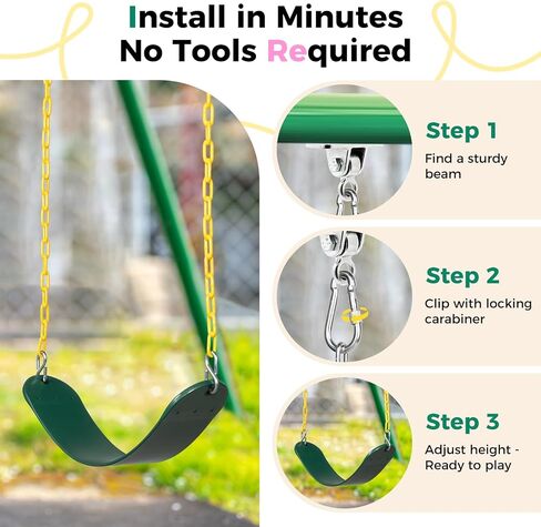 Decorlife 2 Pack Outdoor Swings Seats with 66" Rust-Resistant Heavy Duty Chain, Playground Swing Set Accessories Replacement Anti-Slip Seats, Backyard Swing Support 330lb for Kids or Adults (Green) in Kuwait