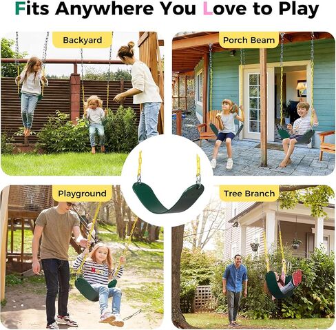 Decorlife 2 Pack Outdoor Swings Seats with 66" Rust-Resistant Heavy Duty Chain, Playground Swing Set Accessories Replacement Anti-Slip Seats, Backyard Swing Support 330lb for Kids or Adults (Green) in Kuwait