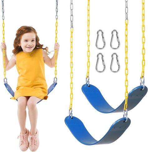 Decorlife 2 Pack Outdoor Swings Seats with 66" Rust-Resistant Heavy Duty Chain, Playground Swing Set Accessories Replacement Anti-Slip Seats, Backyard Swing Support 330lb for Kids or Adults (Green) in Kuwait