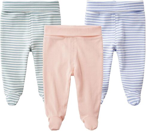 Teach Leanbh Infant Baby 3 Pack Footed Pants Cotton High Waist Casual Leggings in Kuwait