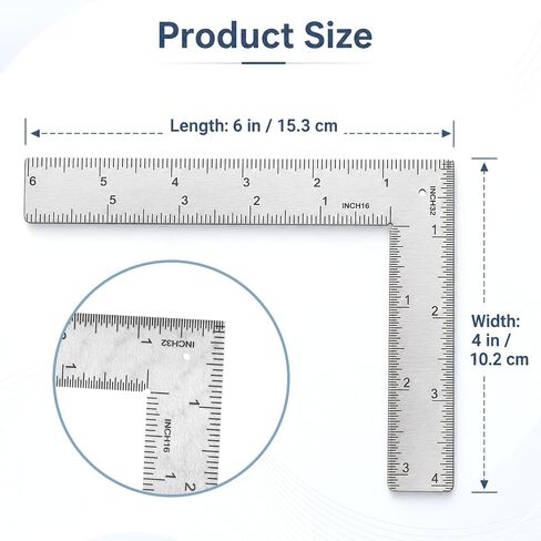 4 Inch by 6 Inch Framing Square Rulers, Stainless Steel L Shaped Ruler, 90 Degree Square L-Ruler, L Ruler Measuring Tool, Framing Rulers Measuring Tool for Engineers and Carpenter in Kuwait