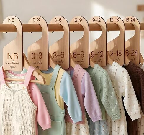 HOUISM Beautiful Baby Closet Dividers for Clothes Organizer - Wooden Double-Sided Gender Neutral Size Dividers from Newborn to 24M for Nursery Decor & Organization Baby Party Gift Set in Kuwait