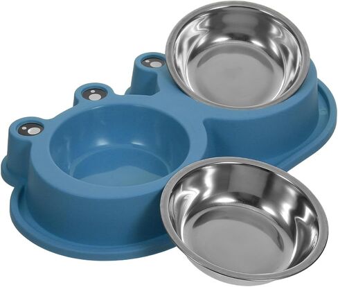 Double Cat Bowl with Built-in Moat, Nonslip Base, Blue PET Feeder in Saudi Arabia