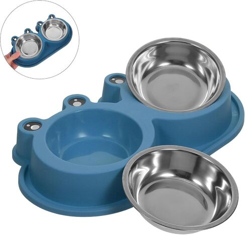 Double Cat Bowl with Built-in Moat, Nonslip Base, Blue PET Feeder in Saudi Arabia