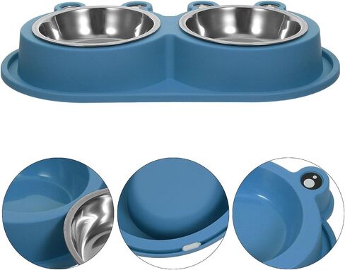 Double Cat Bowl with Built-in Moat, Nonslip Base, Blue PET Feeder in Saudi Arabia