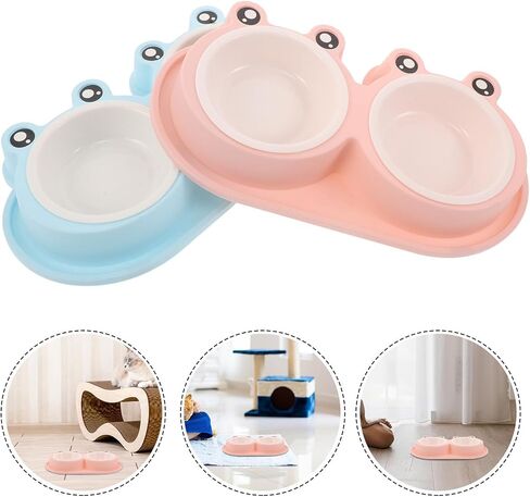 Double PET Feeding Bowls with Non Slip Sets Frog Shaped in Kuwait