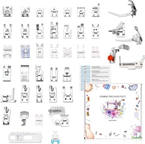 Presser Foot Set 42Pcs, Sewing Machine Presser Feet Kit Accessories with Manual for Brother, Babylock, Singer, Elna, Toyota, New Home, Simplicity, Necchi, Kenmore Low Shank Machines in Kuwait