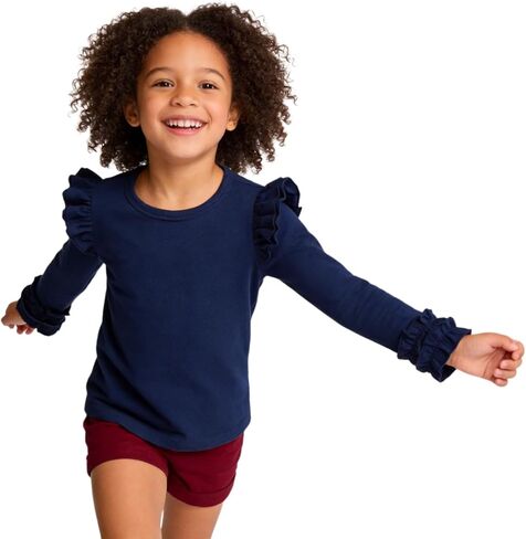 Toddler Baby Girl Solid Color T-Shirt Kids Blouse Plain Ruffle Sleeve Top Cotton Casual Clothes in Kuwait
