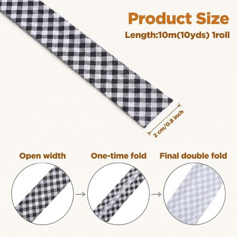 Black Bias Tape for Sewing - 10yd Cotton Double Fold Pre-fold Binding 2cm in Kuwait