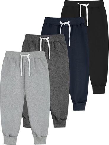Resinta 4 Pack Toddler and Boys Joggers Sweatpants Cotton Kids Active Pants with Drawstring Casual Athletic Clothes in Kuwait