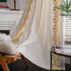 ColorBird Boho Curtains Floor to Ceiling for Living Room, Yellow Embroidered Decorative Textured Rod Pocket 96 Inches Curtains & Drapes for Bedroom Sliding Door Dining Room in Saudi Arabia