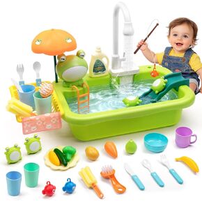 Play Sink with Running Water,Indoor & Outdoor Kids Play Water Toy with Upgraded Electric Faucet,Water Table Accessories for Toddlers,Floating Fishing Water Toys,Pretend Play Dishwasher for Kids in Kuwait