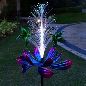 Solar Hummingbird Wind Spinners, Solar Firework Lights Garden Décor, Metal Lotus Flower Windmill Colour Changing Optical Fiber Lights Yard Decoration, Outdoor Wind Sculpture for Lawn Patio,Balcony in Kuwait