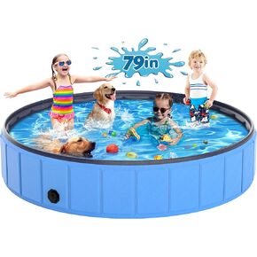 Instraella 79"x16" Dog Pool for Large Dogs, Heavy Duty Hard-Side Foldable Pet Pool, Non-Slip Collapsible Dog Bathing Tub with Drain, Portable Kiddie & Dog Swimming Pool for Outdoor & Indoor Use in Kuwait