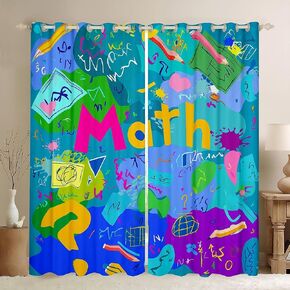 Math Curtains & Drapes Computing formula Blackout Curtains for Kids Boys,Watercolor Geometry Art Window Curtains Numbers Mathematics formula Window Treatments 76"X45",Back To School Supplies Decor in Saudi Arabia