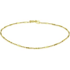 SEA OF ICE Sterling Silver Diamond-Cut Bar Station Rolo Chain Anklet - 1mm Anklet Size 9", 10" and 11" Italy - Nickel-Free Jewelry in Saudi Arabia
