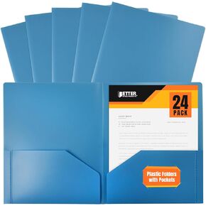 Heavyweight Light Blue Plastic 2 Pocket Portfolio Folder, 24 Pack, Letter Size Poly Folders, by Better Office Products, 24 Pack, Light Blue in Saudi Arabia