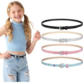 WERFORU Kids PU Leather Skinny Belt for Girls Boys Teen Child Thin Shiny Glitter Waist Belt for Jeans Dress in Saudi Arabia