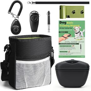 Dog Training Kit - Pet Training Waist Bag Built-in Poop Bag Holder, Dog Treat Pouch with Magnetic Closure, Dog Poop Bag, 2-in-1 Whistle Clicker, Ultrasonic Silent Whistle, Puppy Training Clickers in Kuwait