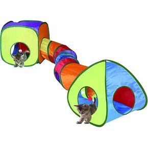 GONPETGP Cat Tunnels for Indoor Cats with Cube Tent Toys Combo, Pop Up Collapsible Crinkle Interactive Peek Hole, Cat Tube with Play Ball and Bell for Kitten, Puppy, Kitty, Rabbit - Set of 3 in Kuwait