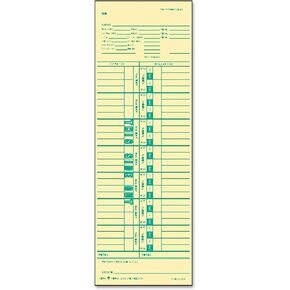TOPS Time Cards, Weekly, 1-Sided, Numbered Days, 3-1/2" x 10-1/2", Manila, Green Print, 500-Count (1255) in Kuwait