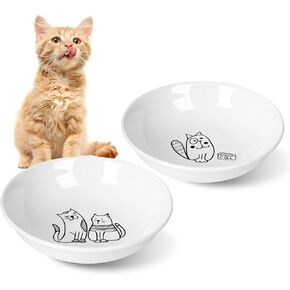 2pcs Wide Shallow Cat Bowls, 8.5oz, 5.7 inch Indoor Ceramic Cats Dish, Cute in Kuwait