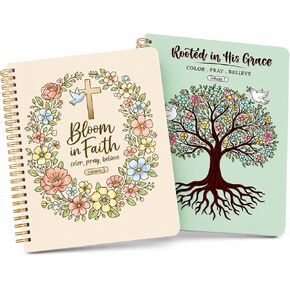 2PCS Christian Coloring Books by Puraesla - Bible Verse Scripture Inspirational Spiral Bound Coloring Pages for Women, Adults, Kids & Teens | Faith-Based Relaxation & Devotional Art Gift in Saudi Arabia