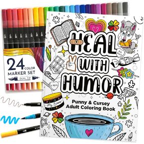 Adult Coloring Book, 24 Dual-Tip Markers, Funny Cancer Care Gifts for Women in Saudi Arabia