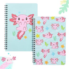 2 A5 Axolotl Lined Journal Notebooks, Spiral Journal for Women 5.5" x 8.3" Cute Axolotl Pattern Notebook Foldable Notebook for Friends Notepad Diary for School Office Work Welcome Back to School Gifts in Saudi Arabia