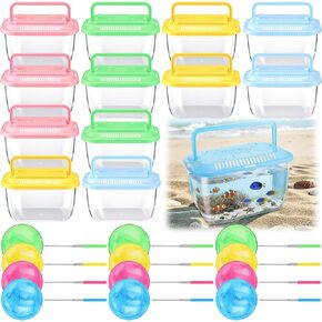 24 Pcs Plastic Fish Bowls with Ventilated Lids and Fishing Net Bulk Sets in Saudi Arabia