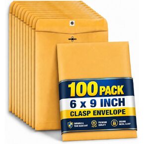 1InTheOffice Brown Envelopes 6x9, Manilla Envelopes with Clasp, Gummed Flaps, 100/Box in Kuwait